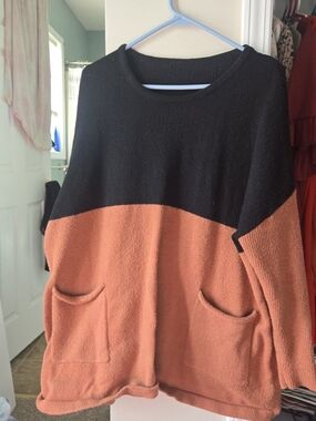 SHEIN Black and Rust Colorblock Crewneck Sweater